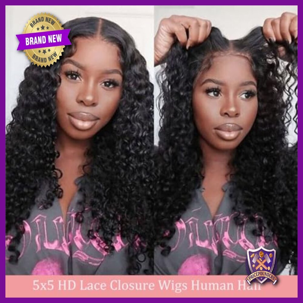 Glueless Human Hair Wig 22 Inch Deep Wave 5x5 HD Lace Closure - Picture 2 of 6